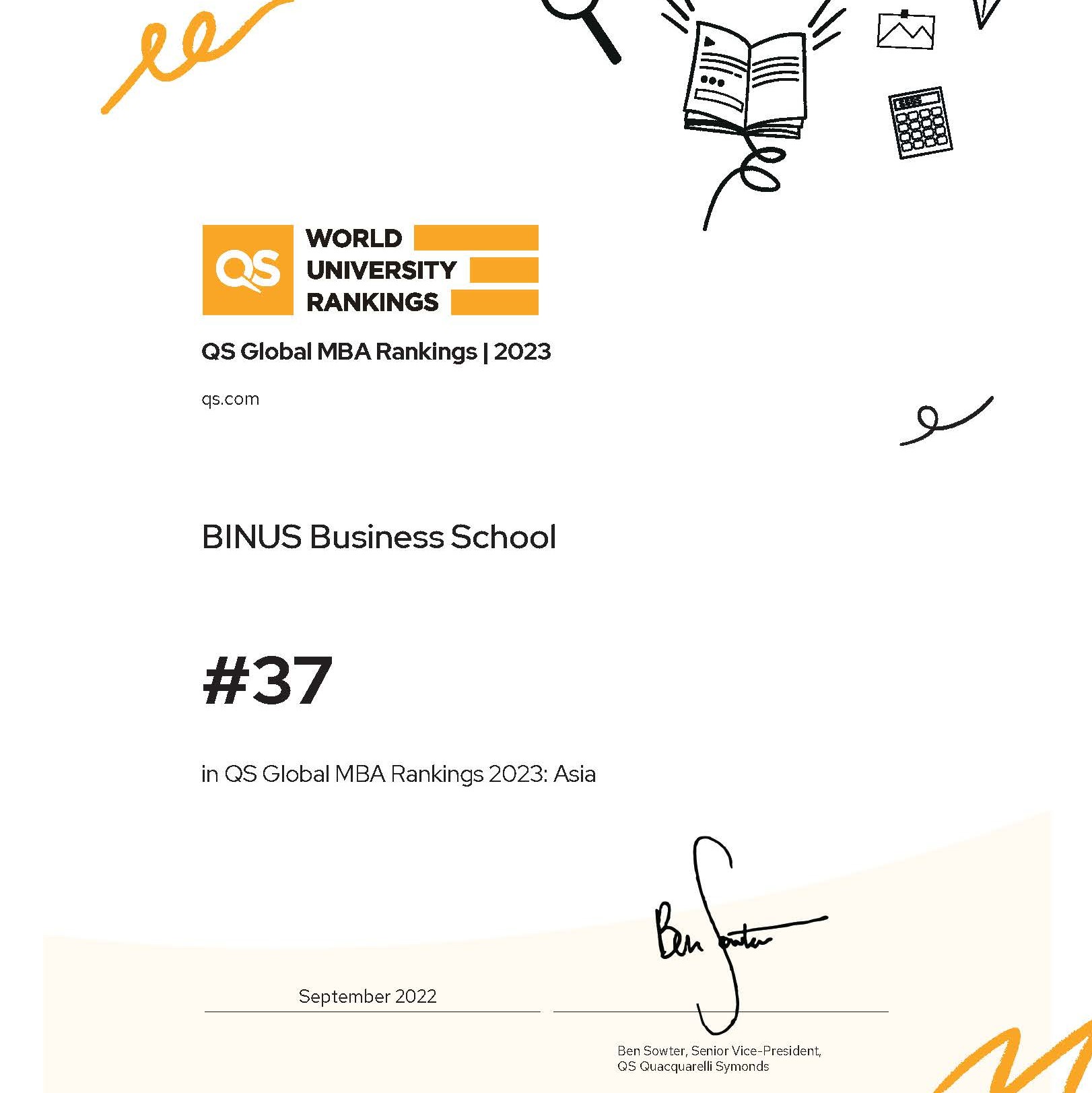 BINUS Business School Listed Top 250 In QS Global MBA Rankings 2023